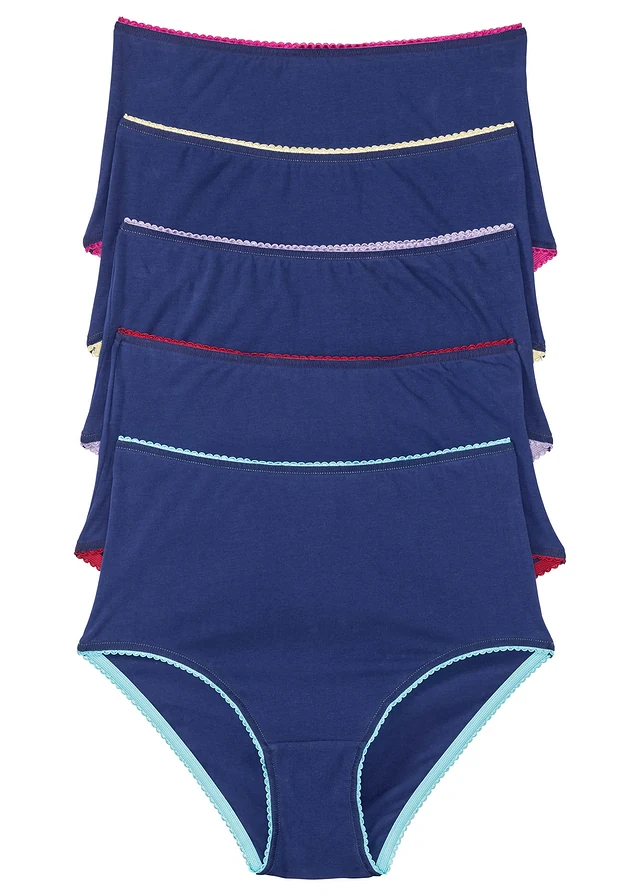Chilot cu talie înaltă din bumbac moale (set/5 buc.) • albastru+colorat • magazin bonprix