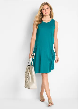 Rochie jerse cu buzunare, din bumbac • turcoaz-cobalt • magazin bonprix