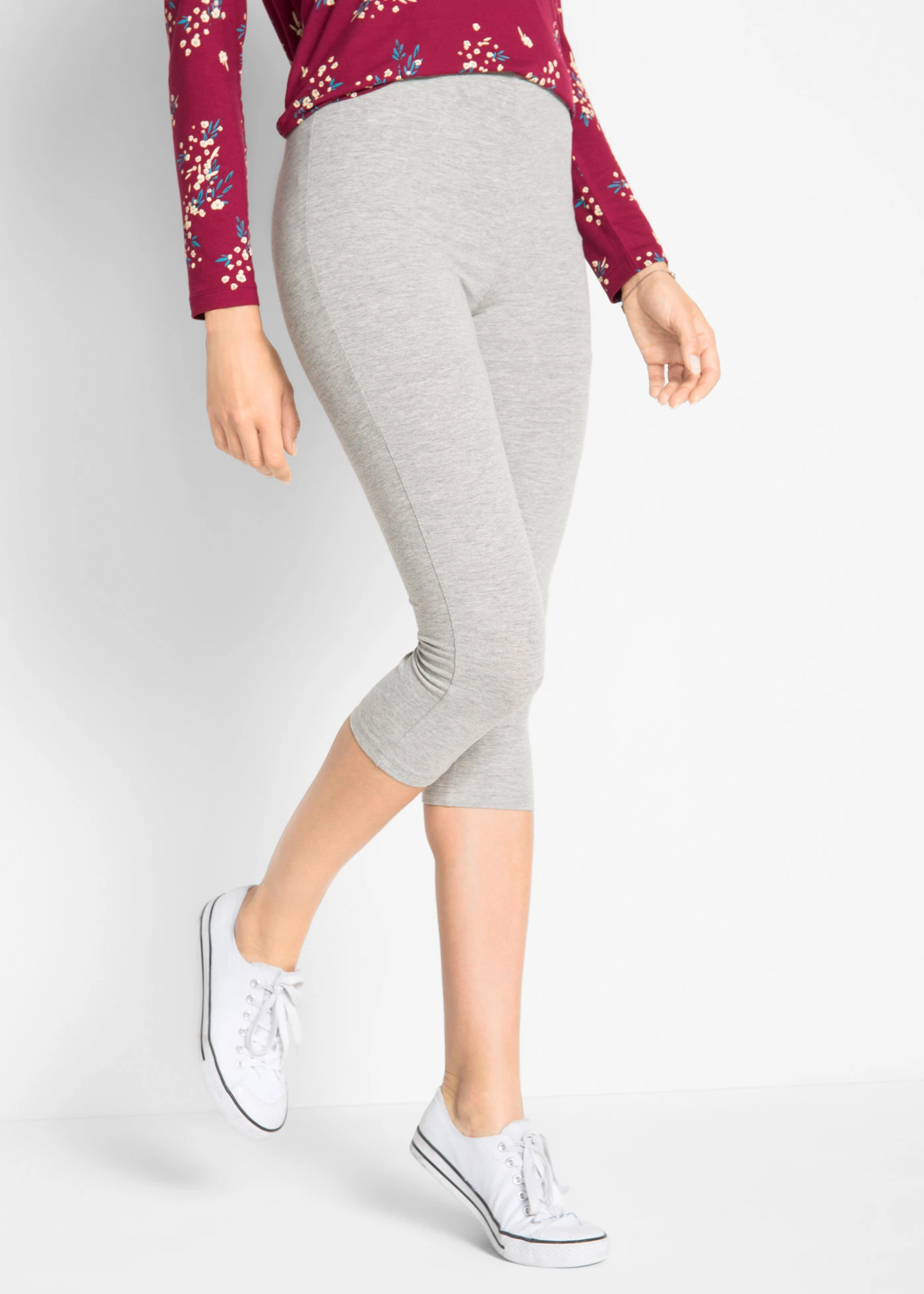 Slim fit capri legging (set van 2) • lichtgrijs gemêleerd+zwart • bonprix online shop