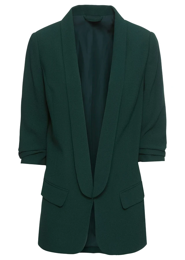 Blazer long à manches drapées, Couleur: vert profond