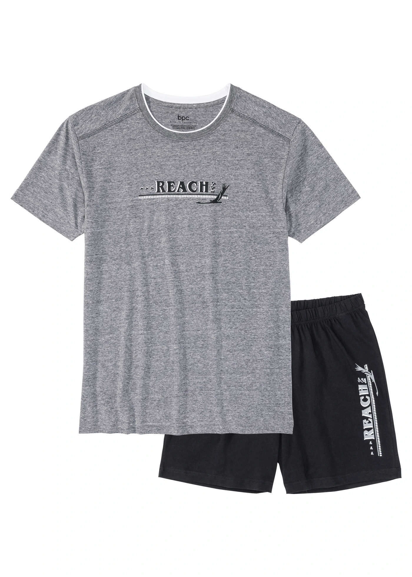 Pyjashort avec coton doux • gris chiné/noir • Boutique bonprix