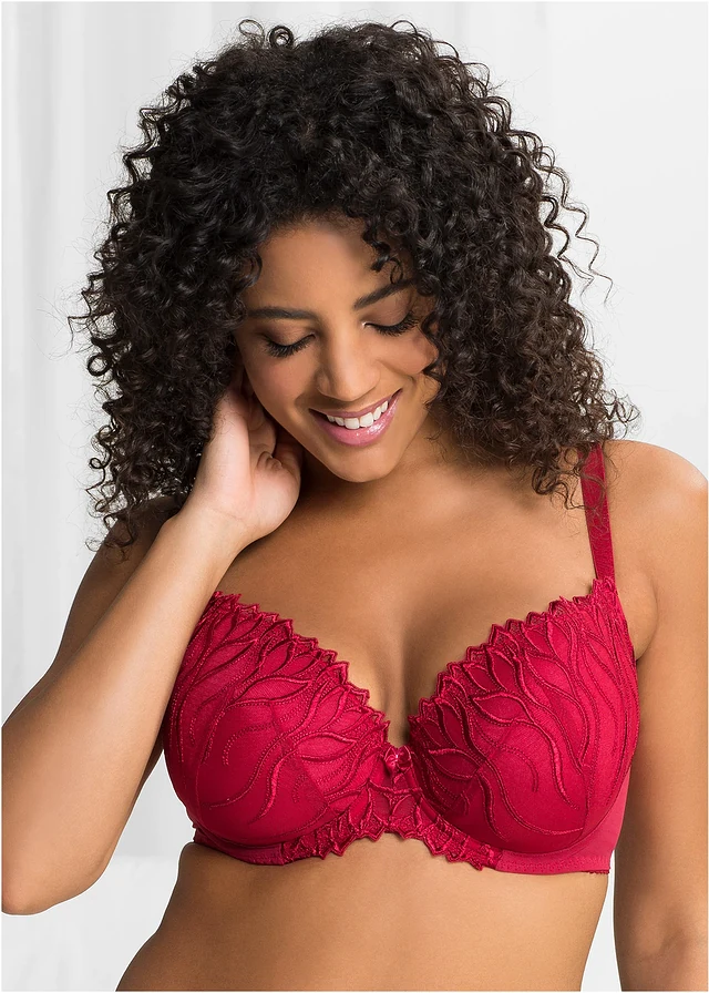 Voorgevormde bh met sierlijk borduursel (set van 2), Kleur: donkerrood+zwart