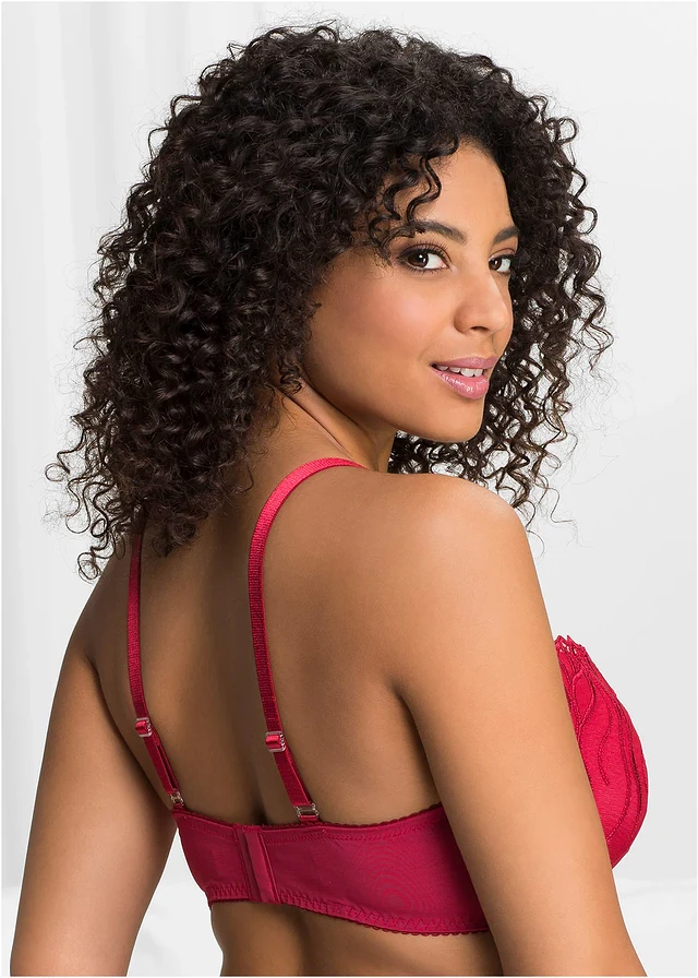 Voorgevormde bh met sierlijk borduursel (set van 2), Kleur: donkerrood+zwart