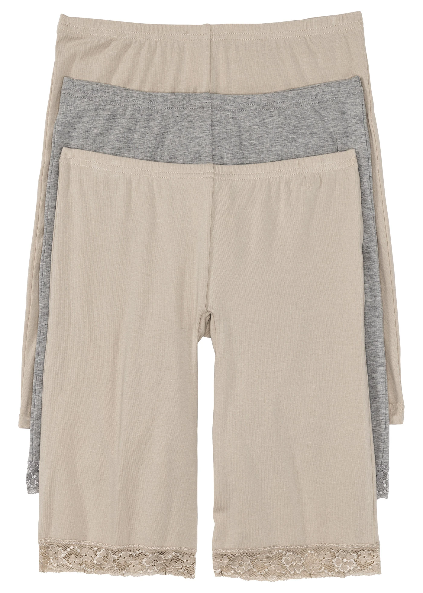 Dlouhé dámské boxerky s krajkou  (3 ks v balení) • křídově béžová + světle šedý melír • bonprix obchod