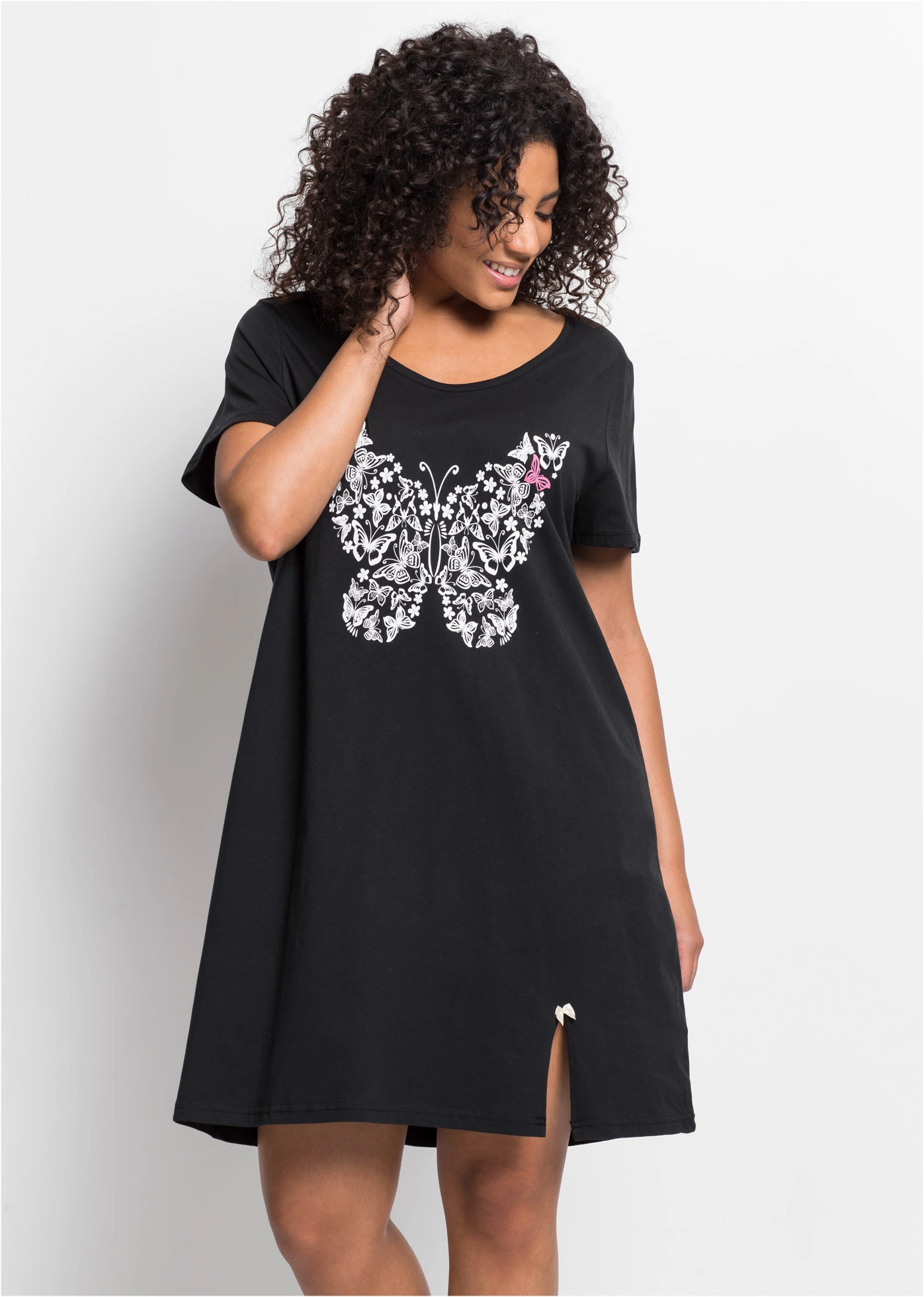 Kort nachthemd met biologisch katoen • zwart met print plus size • bonprix online shop
