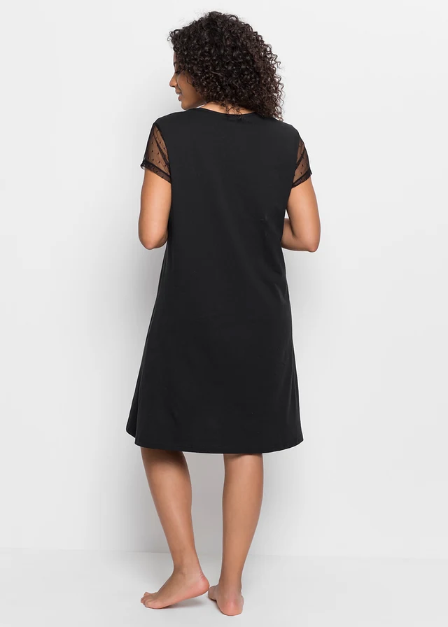 Chemise de nuit courte en coton, Couleur: noir