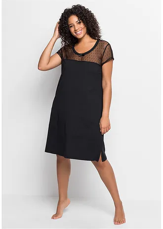 Krátká noční košile z organické bavlny, barva: černá