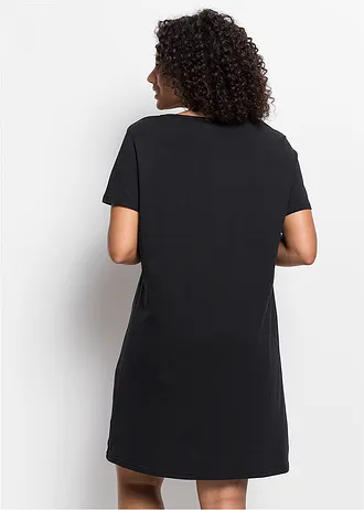 Krátká noční košile z organické bavlny, barva: černá s potiskem