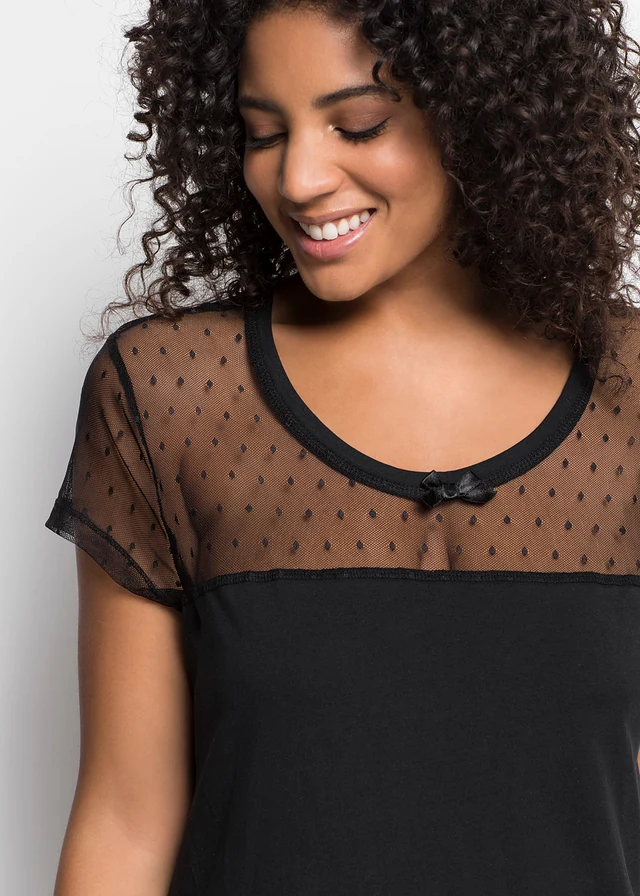 Chemise de nuit courte en coton, Couleur: noir