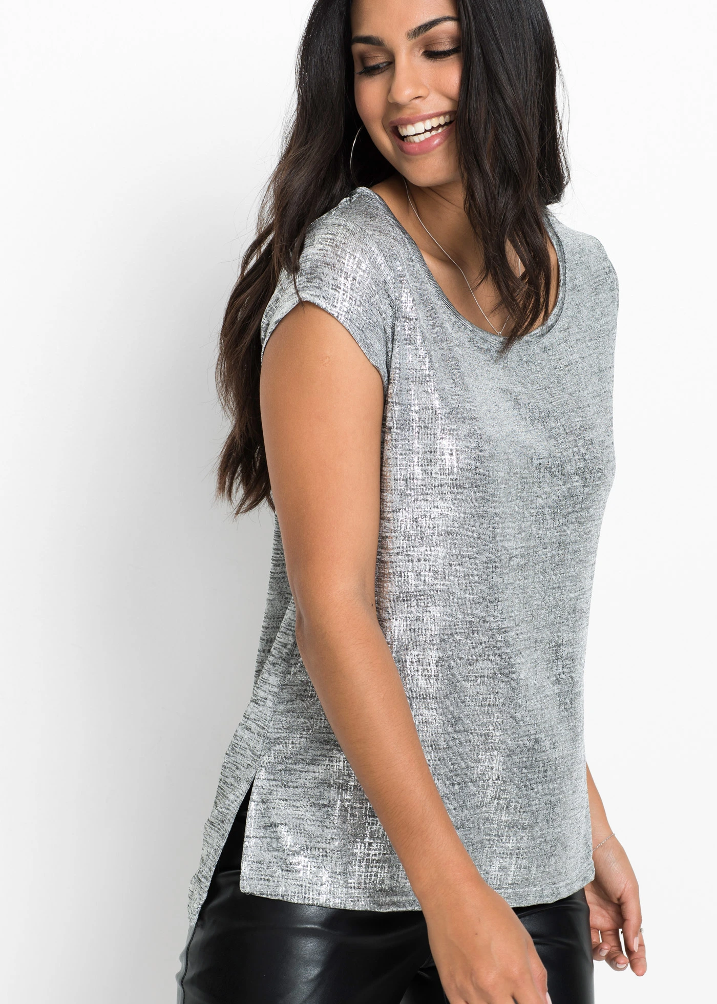 Glittershirt • grijs-zilverkleur gemêleerd • bonprix online shop