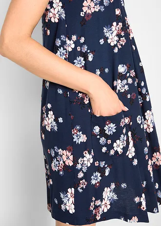 Robe en jersey à manches courtes • bleu foncé à fleurs • Boutique bonprix