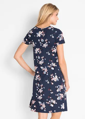Robe en jersey à manches courtes • bleu foncé à fleurs • Boutique bonprix
