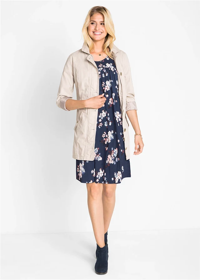 Korte jersey jurk in een zachte viscosemix, Kleur: donkerblauw gebloemd