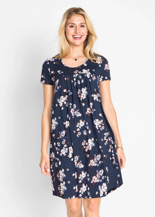 Korte jersey jurk in een zachte viscosemix • donkerblauw gebloemd • product-page.page-title-suffix