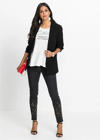 Sacou lung cu mâneci drapate • negru • magazin bonprix