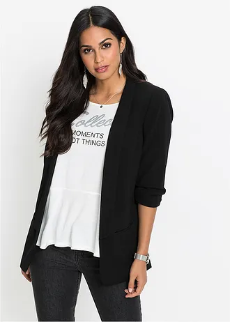 Blazer long à manches drapées • noir • Boutique bonprix