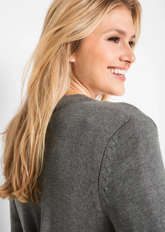Gilet long en maille, manches longues • gris chiné • product-page.page-title-suffix