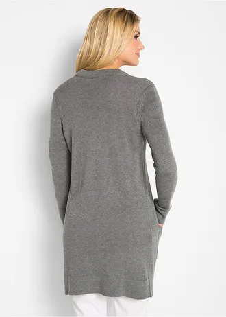 Dlouhý pletený kabátek, dlouhý rukáv • šedý melír • bonprix obchod