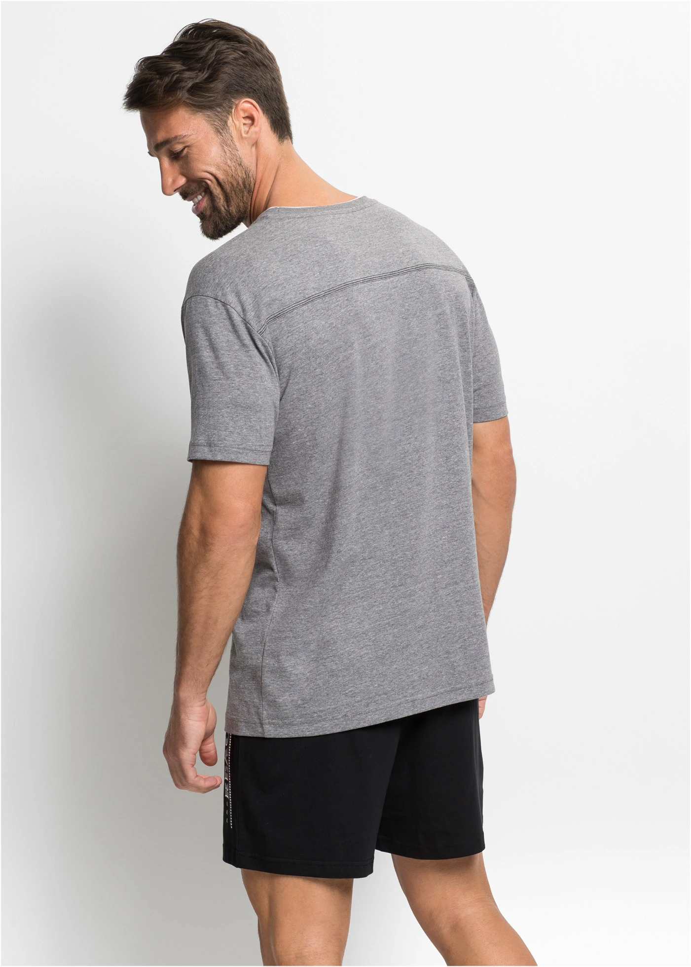 Krátké pyžamo s měkkou bavlnou • šedý melír-černá • bonprix obchod