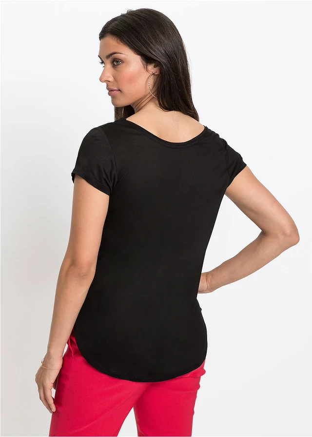 T-shirt van zachte viscose, Kleur: zwart
