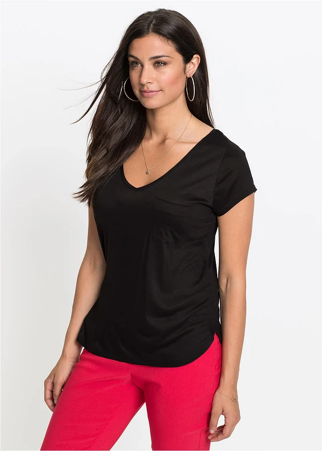T-shirt van zachte viscose, Kleur: zwart