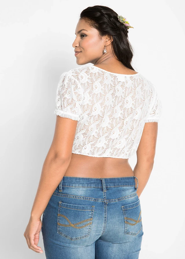 Blouse Dirndl en dentelle, Couleur: blanc