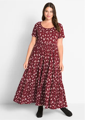 Jurk van katoen, Kleur: bordeaux gebloemd