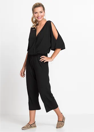 Jersey jumpsuit van vloeiende viscose, Kleur: zwart