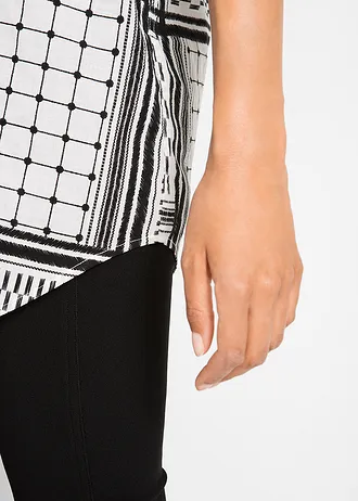 Tunică lungă, 100% din bumbac • negru/alb cu model • magazin bonprix