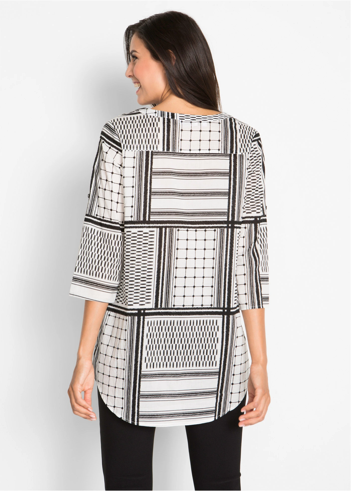 Tunică lungă, 100% din bumbac • negru/alb cu model • magazin bonprix