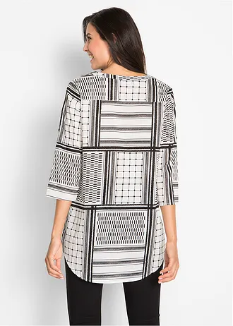 Tunică lungă, 100% din bumbac • negru/alb cu model • magazin bonprix