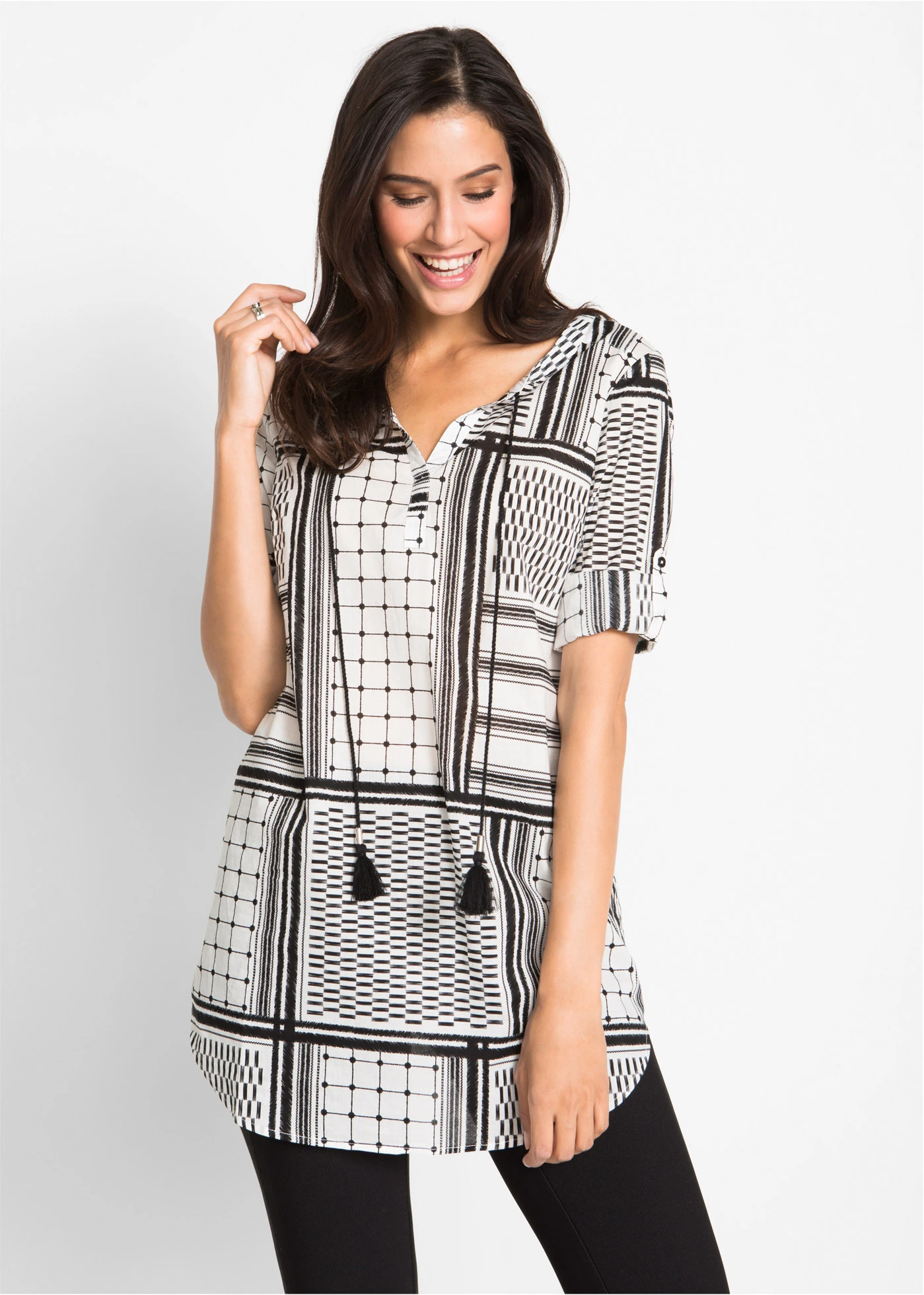 Dlouhá tunika z čisté bavlny • černo-bílá se vzorem • bonprix obchod