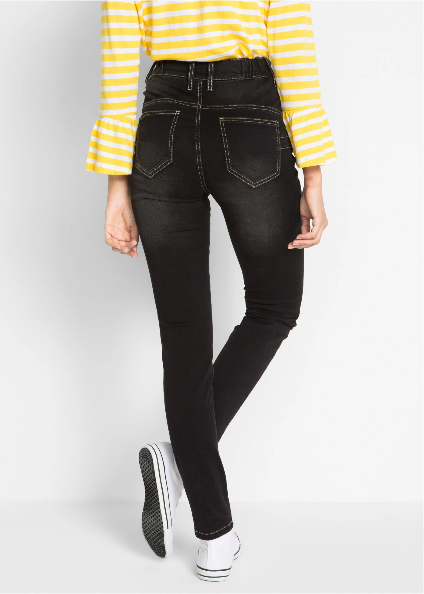 Jean slim taille haute, super extensible • noir denim used • Boutique bonprix