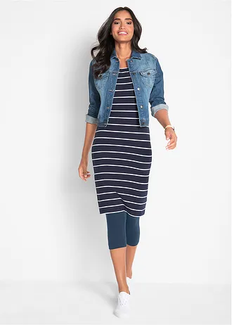 Stretch capri legging (set van 2), Kleur: donkerblauw+zwart