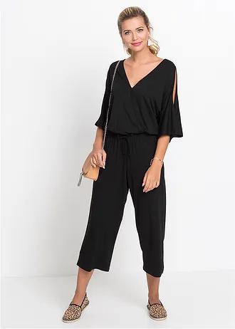 Jersey jumpsuit van vloeiende viscose, Kleur: zwart