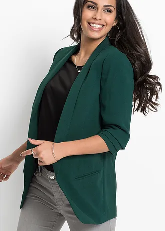 Blazer long à manches drapées • vert profond • Boutique bonprix