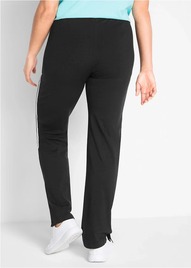 Lot de 2 pantalons en jersey coton extensible, Couleur: noir + gris clair chiné