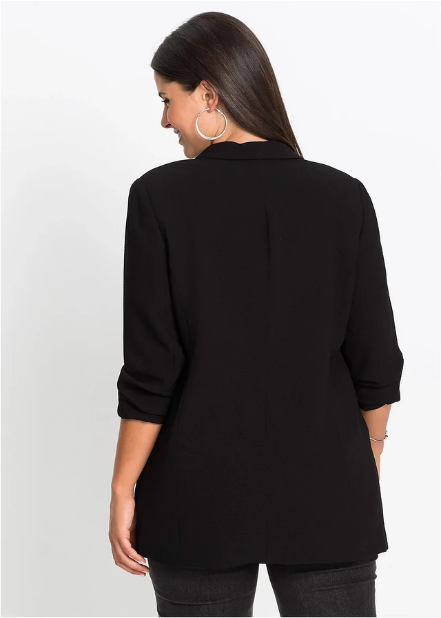 Blazer long à manches drapées, Couleur: noir