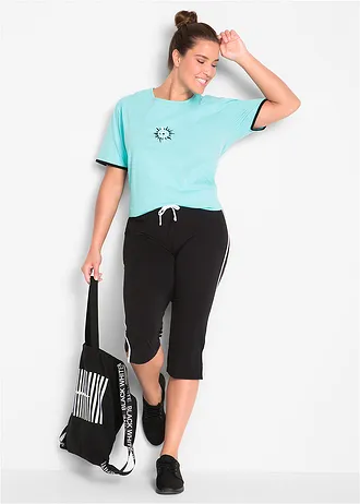 Sport capri in een katoenmix met stretch (set van 2), Kleur: zwart+lichtgrijs gemêleerd