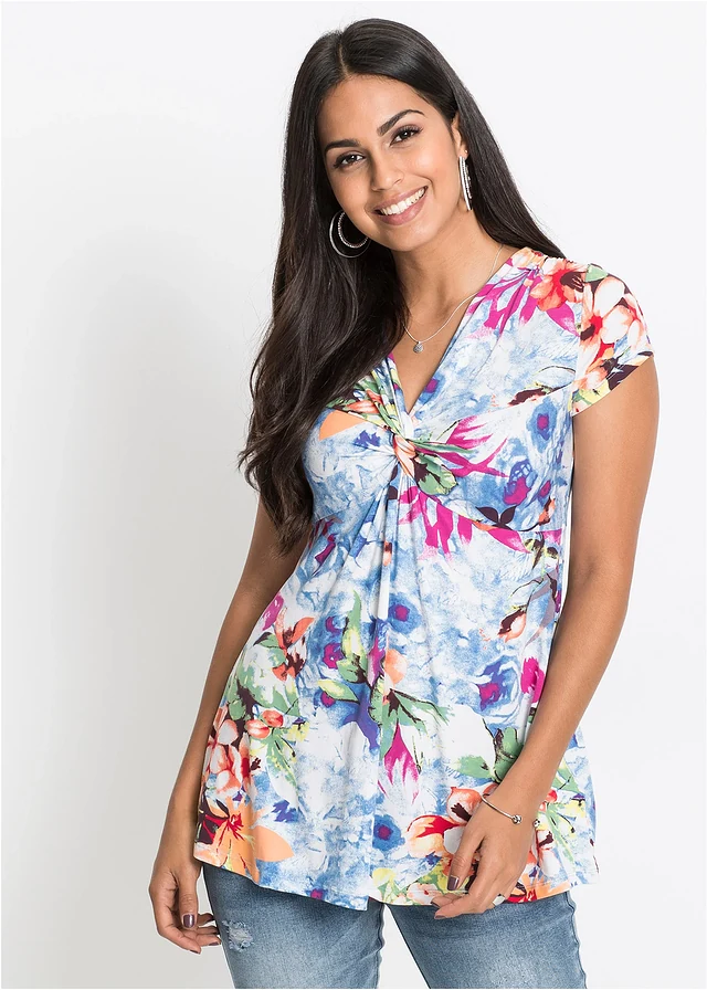 Shirt in een viscosemix, Kleur: blauw gebloemd