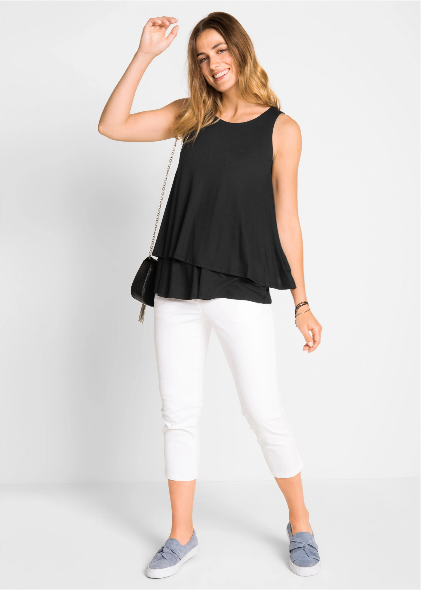 Dubbellaagse top van viscose • zwart • bonprix online shop