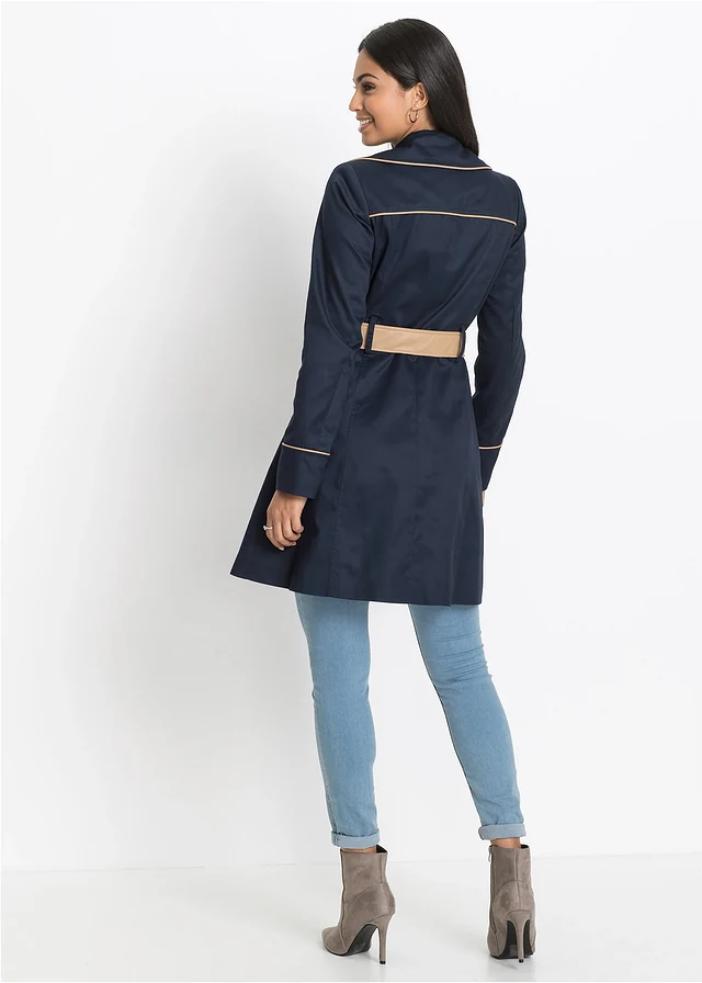 Trenchcoat in A-lijn, Kleur: donkerblauw
