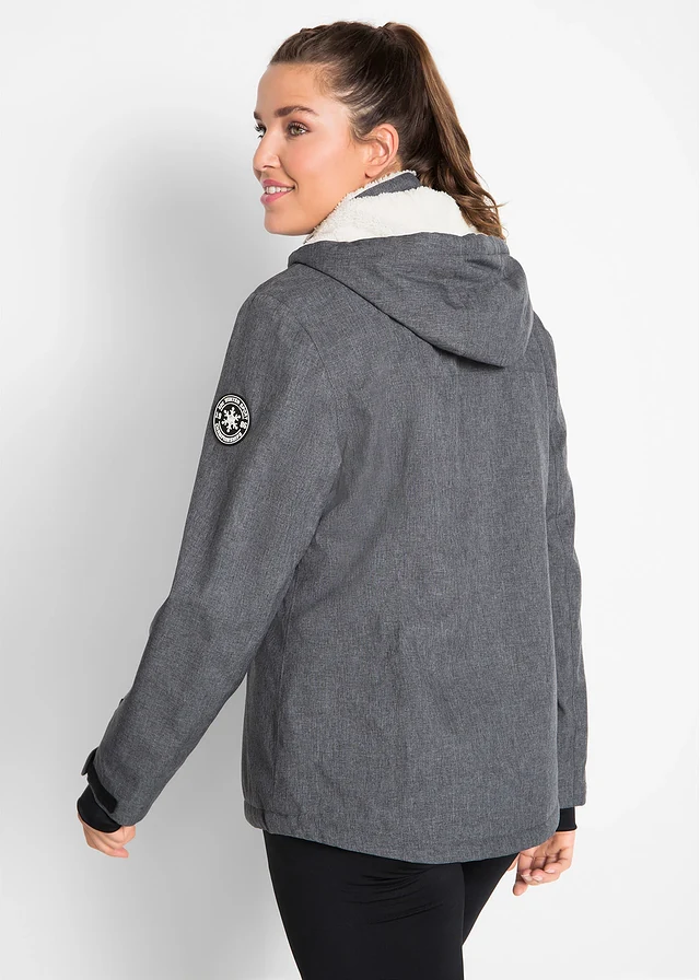 Outdoor jas met teddyfleece, waterdicht, Kleur: leigrijs mêlee