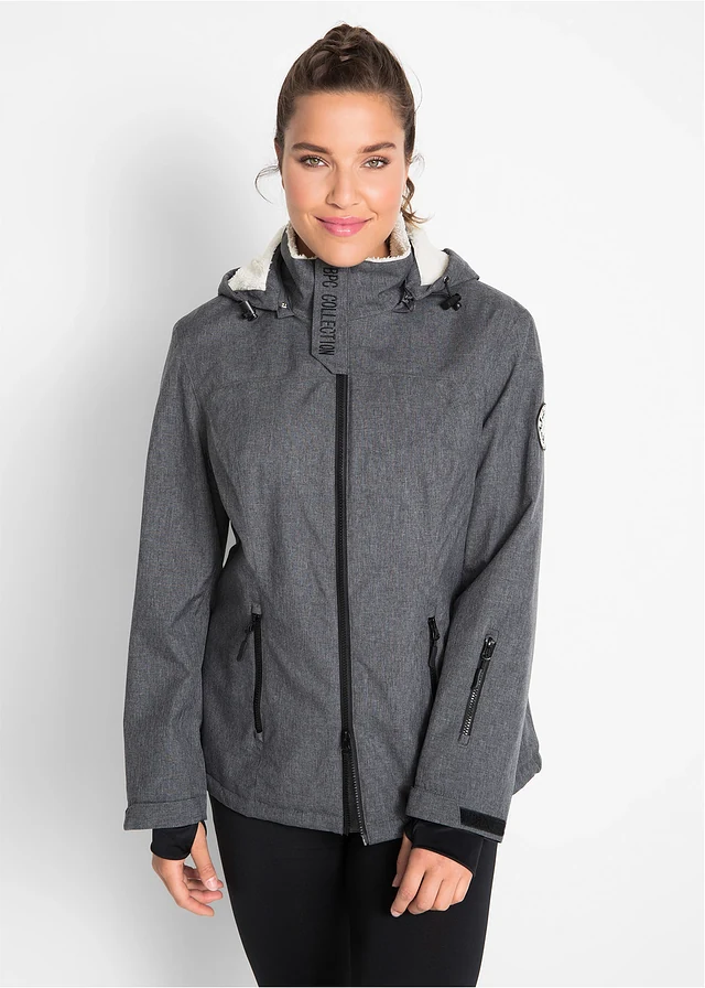 Outdoor jas met teddyfleece, waterdicht, Kleur: leigrijs mêlee