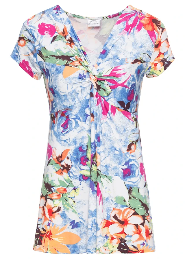 Shirt in een viscosemix, Kleur: blauw gebloemd