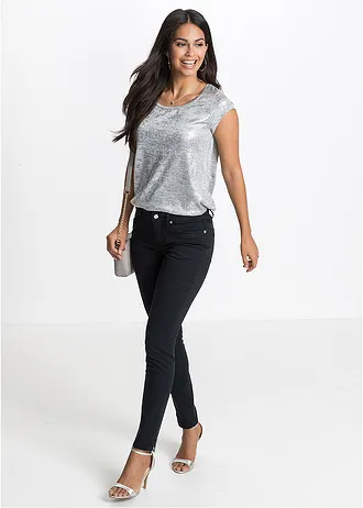 Jeansy skinny, mid waist, cropped • czarny • sklep bonprix