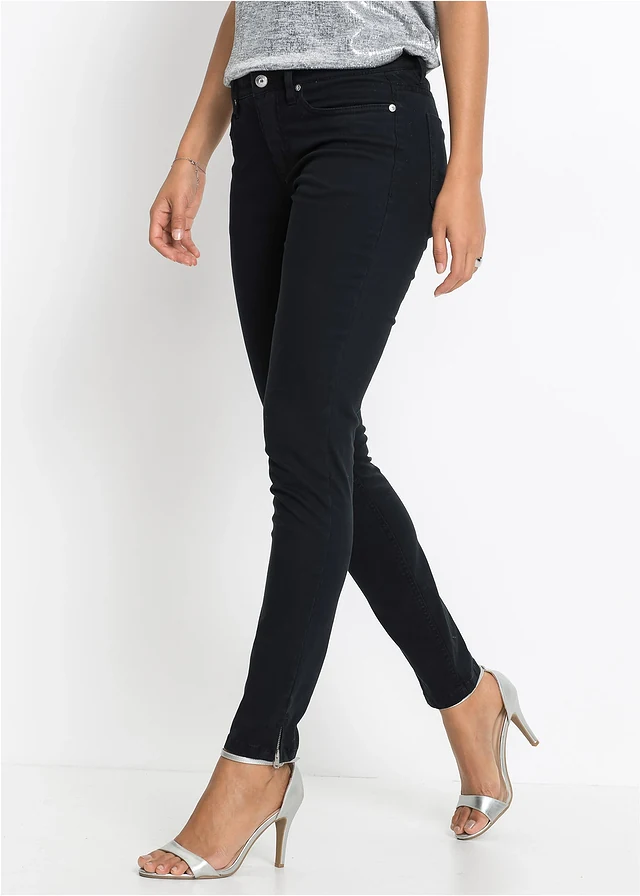 Jean skinny taille mi-haute, cropped, Couleur: noir