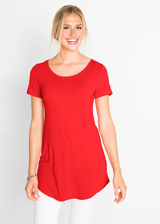 T-shirt long en viscose douce, Couleur: fraise