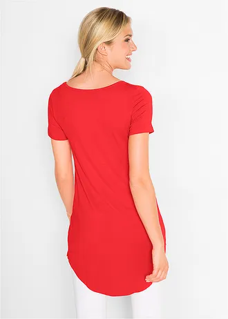 T-shirt long en viscose douce, Couleur: fraise