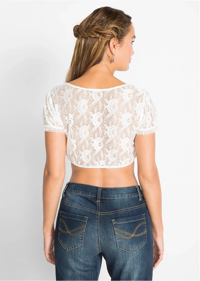 Blouse Dirndl en dentelle, Couleur: blanc